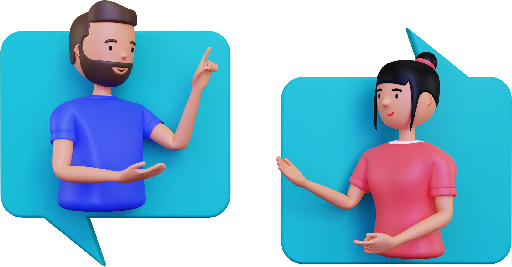 3d Man and woman communicating with each other